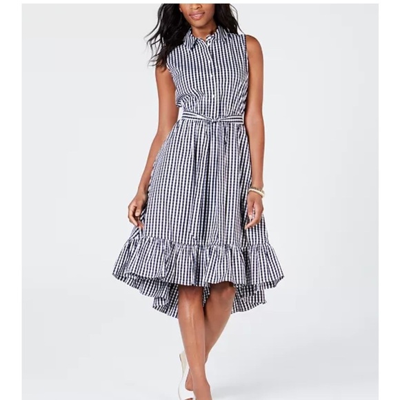 Gingham Ruffled-Hem Dress, Created for Macy's. High low hem. Excellent Pre~Loved - Picture 1 of 12